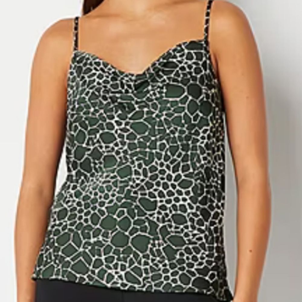 Worthington Green Tank Top Blouse Abstract Pattern Satin Feel Career Top Size 1x